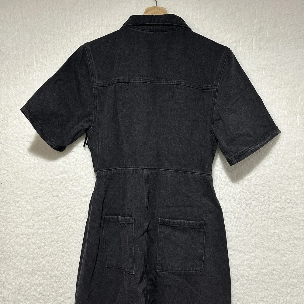 Nasty Gal Collection Black Denim Fringe Detailing Zip Up Front Jumpsuit Sz US 4 - Picture 11 of 16